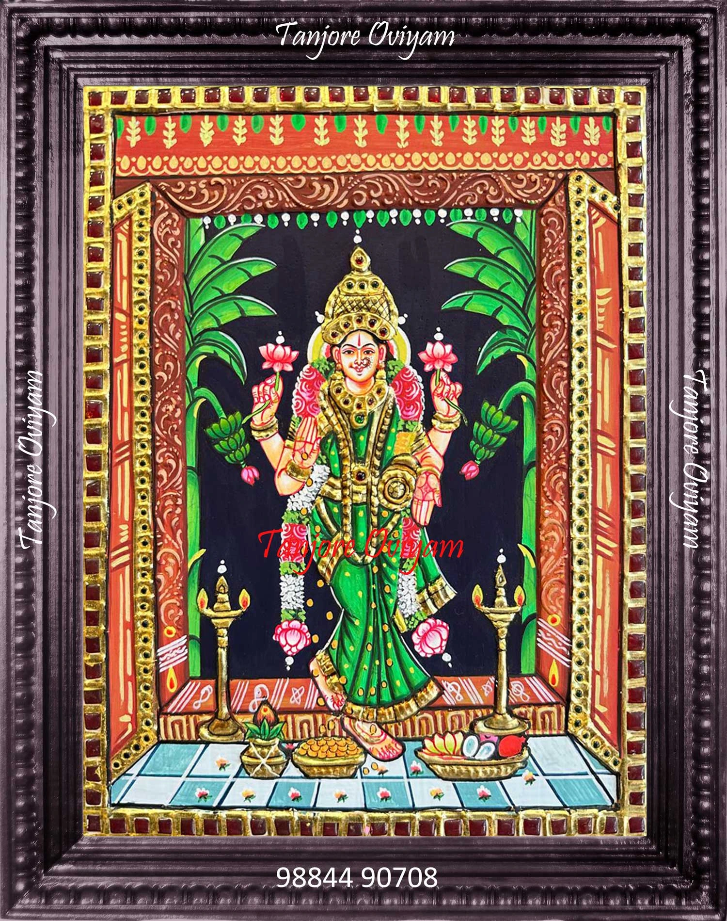 Red frame Grahalakshmi tanjore painting